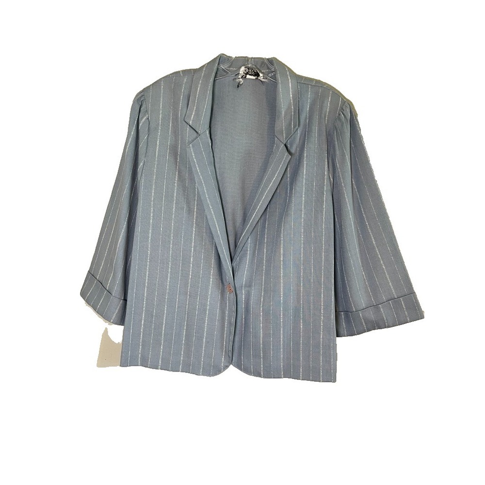 Vintage Striped Blazer 22.5 Blue Retro Mod Secretary 80s Classic Preppy Indie 80